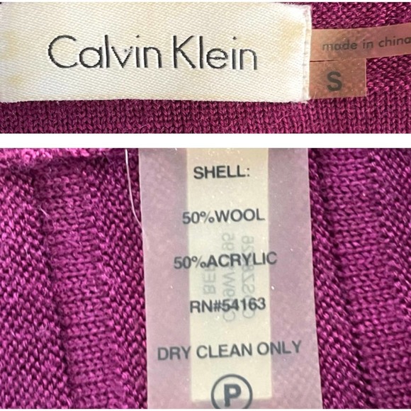 Calvin Klein Raspberry Wool Knit A-Line Sweater Dress Work Cocktail - Picture 4 of 5